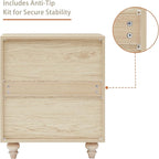 Fluted Nightstand Set 2 22.9'' Wood Nightstands with Drawers Bedside Table Set of 2 Mid Century Drawer Dresser for Bedroom Living Room Natural