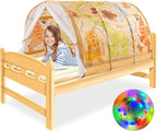 Bed Tent for Kids with LED Strip Lights Toddler Bed Tent Foldable Game House for Children Play Tents for Girls Boys Sleeping Canopy Playhouse (Yellow-Animal)