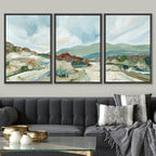 SIGNWIN Framed Canvas Print Wall Art Set Pastel Watercolor Blue Sky Mountain Range Landscape Nature Wilderness Illustrations Modern Art Decorative Scenic Relax/Calm for Bedroom - 24"x36"x3 Black