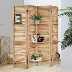 Room Divider with Shelves, Privacy Screen, Room Dividers and Folding Privacy Screens, 4 Panel Wood Temporary Wall Partition Separation Separator, Natural