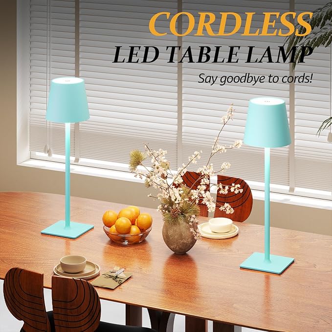 2 Pack Cordless Table Lamps, 3 Colors Stepless Dimming, 5000mAh Rechargeable Battery LED Desk Lamp for Bedroom/Couple Dinner/Desk/Cafe/Dining Room/Terrace
