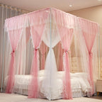 4 Corners Post Princess Curtains Bed Canopy for Girls 8 Panels Curtain- Double Layer Sheer Mesh Canopies Drapes Girls Room Decor (8P-Pink/White, 4P(33"x82") W+4P(43"x82") L/(Queen))