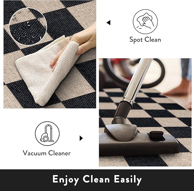 Lahome Checkered Easy Jute Carpet, 3x5 Outdoor Patio Rug Washable Rugs for Entryway Checkerboard Indoor Outdoor Living Room Classroom Carpet, Farmhouse Neutral Non Slip Black Door Mat for Bedroom