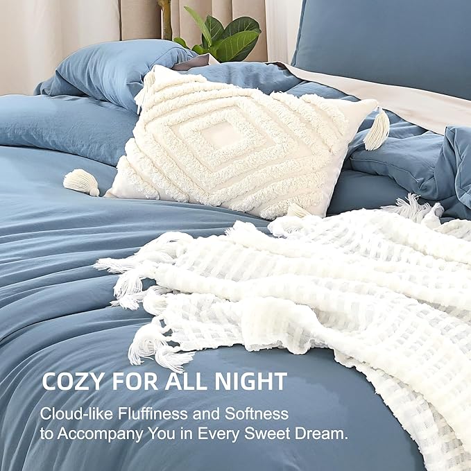 Litanika Comforters Oversized King Size Grayish Blue,3 Pieces Lightweight Solid Bedding Set & Collections, All Season Fluffy Bed Set (120x98In Comforter & 2 Pillowcases)