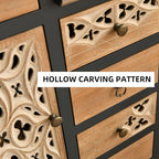 Farmhouse Accent Chest with Carved Door and 5-Drawers, Vintage Storage Cabinet Modern Dresser for Living Room, Entryway, Hallway, Multi-Drawer Organizer, Natural and Deep Blue