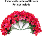 Artificial Flowers for Outdoors, 4 Bundles Fake Bougainvillea Flower UV Resistant Silk Flowers for Outside, Outdoor Faux Plants for Planter Patio Porch Window Garden Home Decoration (RedHotpink)