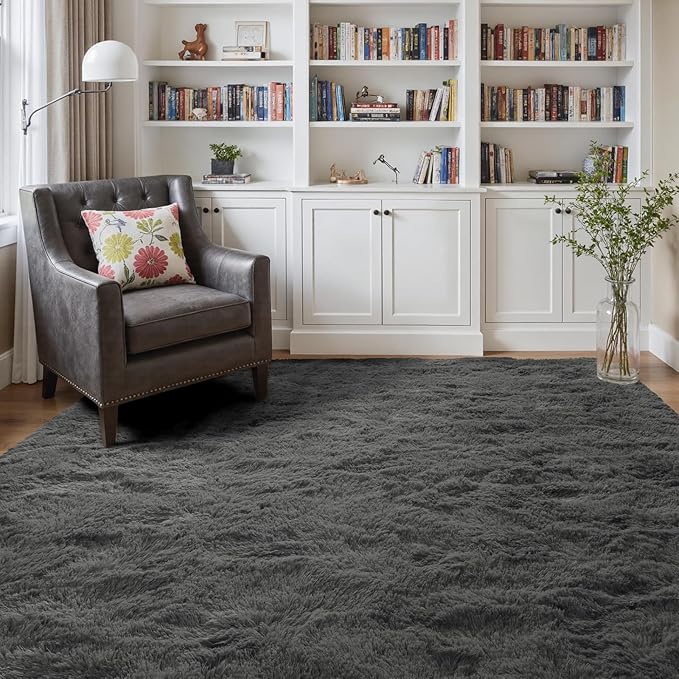 5x7 Ft Shag Area Rug for Bedroom, Ultra Soft Fluffy Furry Rugs for Living Room Indoor Floor, Aesthetic Carpet for Kids Home Decor (Grey)