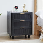 Fluted Nightstand Set 2 22.9'' Wood Nightstands with Drawers Bedside Table Set of 2 Mid Century Drawer Dresser for Bedroom Living Room Black