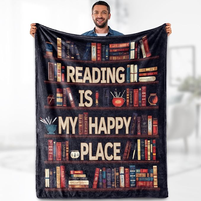 Book Lover Blanket Gifts for Women - Books Librarian Print Library Reading Themed Throw for Kids Teen Adults Reader Soft Fleece Cozy Couch Birthday Christmas Lightweight Blanket 50"x60"