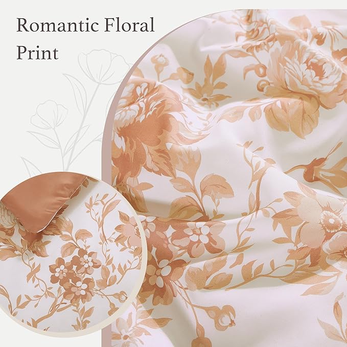 Queen Comforter Set -7 Pieces Autumn Leaf Floral Comforter Set for All Seasons, Bed in a Bag Queen with Botanical Flowers Comforter, Sheets, Pillowcases & Shams