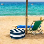 Inflatable Ottoman Stool D21 xH9 for Outdoor/Indoor Use, Water Repellent Patio Foot Rest Stool with Portable Handle,Round Pouf Ottoman Suitable for Garden,Deck and Camping - Cabana Navy