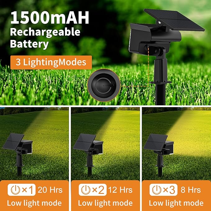 WELALO Solar Spot Lights Outdoor, [10 Pack/3 Modes] Solar Landscape Spotlights, Adjustable Solar Powered Security Lights, IP65 Waterproof Wall Lights for Walkway, Yard, Garden, Driveway (Warm White)