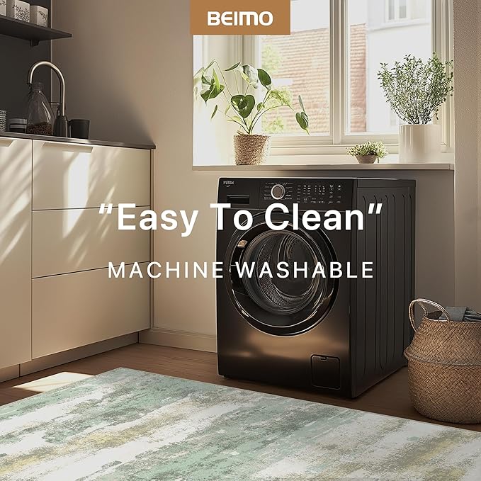 Runner Rug for Hallway Kitchen, 2x6 Machine Washable Runners Rug for Entryway, Light Green Soft Modern Abstract Throw Rugs, Low Pile Floor Carpet with Non Slip Backing