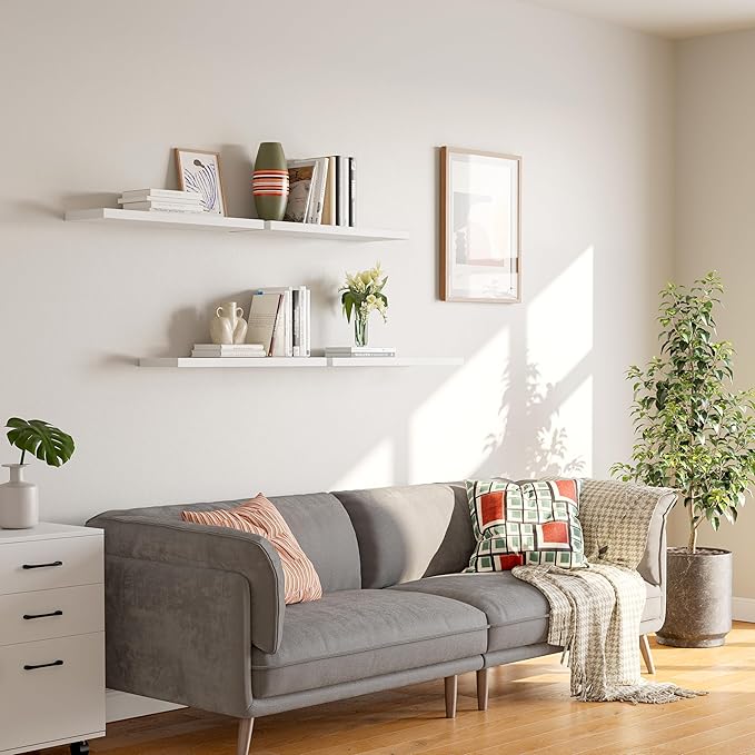 23’’White Floating Shelves for Wall,Rustic Wood Shelf for Room Decor/Storage/Display,Small Bookshelf,Wall Mounted Hanging Shelves for Bedroom, Bathroom, Living Room, Kitchen,Set of 4