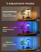 QiMH Battery Operated LED Table Lamp for Living Room, 5000mAh Cordless Desk Lamp with Stepless Dimmable Touch Control, Mini Rechargeable Night Light for Bedroom, Outdoor bar (Black-RGB)