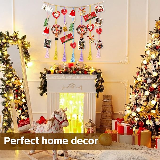 Boho Macrame Hanging Photo Display Wall Decor With 45 Clips Frame Collage Board With Wooden Beads For Bedroom Classroom Nursery Gifts For Teenage Girls