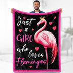 Flamingo Blanket Gifts for Girl Woman - Just A Girl Who Loves Flamingos Pink Tropical Animal Lovers Throw for Kids Teen Adults Soft Cozy Couch Decor Birthday Christmas Lightweight Blanket 50"x60"