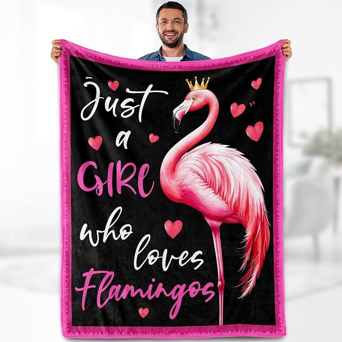 Flamingo Blanket Gifts for Girl Woman - Just A Girl Who Loves Flamingos Pink Tropical Animal Lovers Throw for Kids Teen Adults Soft Cozy Couch Decor Birthday Christmas Lightweight Blanket 50"x60"