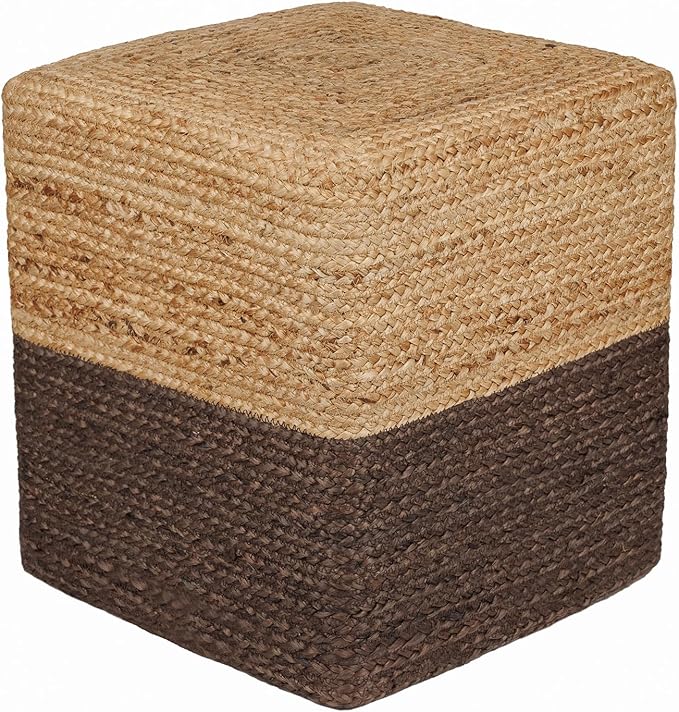 REDEARTH · Cube Pouf Foot Stool Ottoman - Jute Braided Pouffe Poof Accent Sitting Footrest for The Living Room, Bedroom, Nursery, Patio, Lounge - Set of 2 (14.5”x14.5”x16”; Natural Acorn)