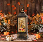 10'' Fall Snow Globe Lantern, Thanksgiving Lighted Lantern, Swirling Glitter Snow Globe for Fall Harvest Day Decorations, Home Fall Decor, Halloween and Gift (Truck&Pumpkins)
