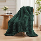 Carriediosa Chunky Knit Throw Blanket 60" X 80" Twin, 100% Hand Made Large Chenille Loop Yarn Soft Fluffy Throws for Couch Sofa Bed, Big Crochet Cozy Heavy Thick Cable Woven Blankets, Dark Green