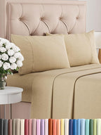 Cal King Size 4 Piece Sheet Set - Comfy Breathable & Cooling Bed Sheets Set - Hotel Luxury Bedding for Women, Men, Kids, Teens, Boys & Girls - Deep Pockets and Wrinkle Free - Tan (Heathered Sheets)