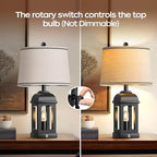 QiMH Table Lamp for Living Room, Farmhouse Lamps Set of 2 with USB A+C and Nightlight, 26" Rustic Bedside Lamps with 3-Way Dimmable Touch Control, Nightstand Lamp for Bedroom Decor, Black