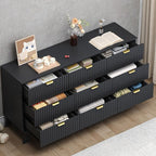 Fluted 9 Drawer Dresser, 57.1" Wide Modern Boho Chest of Drawers, Wooden Storage Dresser TV Stand for Bedroom, Living Room, Closet, Hallway, Curved Profile Design