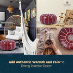 Marrakesh Gallery Genuine Leather Round Pouf Unstuffed - Moroccan Ottoman Footstool, Footrest Cover - Boho Decor - Bohemian Living Room, Bedroom, Kids Room, Gift & Wedding