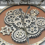 30 Inch Moving Gear Wall Clock, Oversized Wall Clocks, Clock Living Room Decor, Solid Wood Frame, Battery Operated, Large Wall Clock with Steampunk Industrial for Fireplace(Machilus)