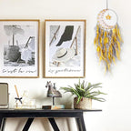 Dreamlike Moon Dream Catchers Wall Decor Crescent Dream Catcher with Crystal Stone Star Shaped Tree of Life Pendant Handmade Yellow Feather Dreamcatchers Wall Hanging for Girls Bedroom Wedding Gift