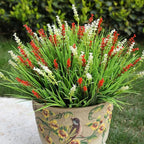 alyptus Artificial Flowers Outdoor 12 Bundles Fake Plants Outside Red Flower Grass Faux Greenery Spring Summer Wildflower Decoration for Outdoors Yard Front Porch Planter Decor (Red Flowers)