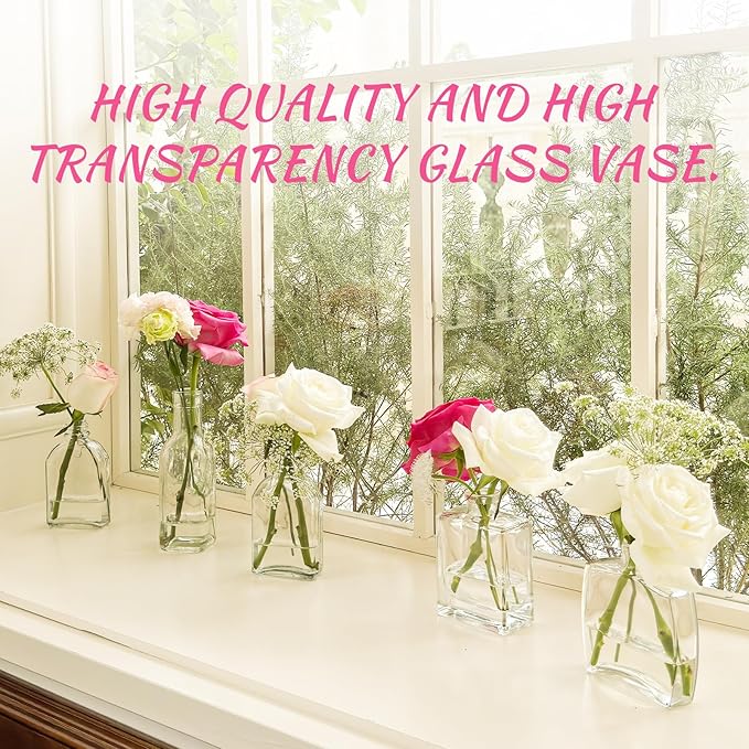 33pcs Glass Small Bud Vases Set - 9 Styles Clear Bud Vase for Centerpieces, Wedding, Home Table Flower Décor Perfume Bottle Inspired Clear Flower Vases in Bulk