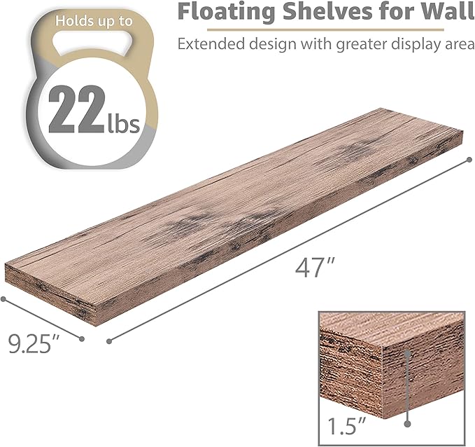 Sorbus Floating Shelves for Wall - 48 Inch Long Bathroom Shelves, Wall Decor for Bedroom, Kitchen, Living Room & Book Storage - Mounted Floating Shelf with Invisible Brackets (Mahogany, 3 Pack)