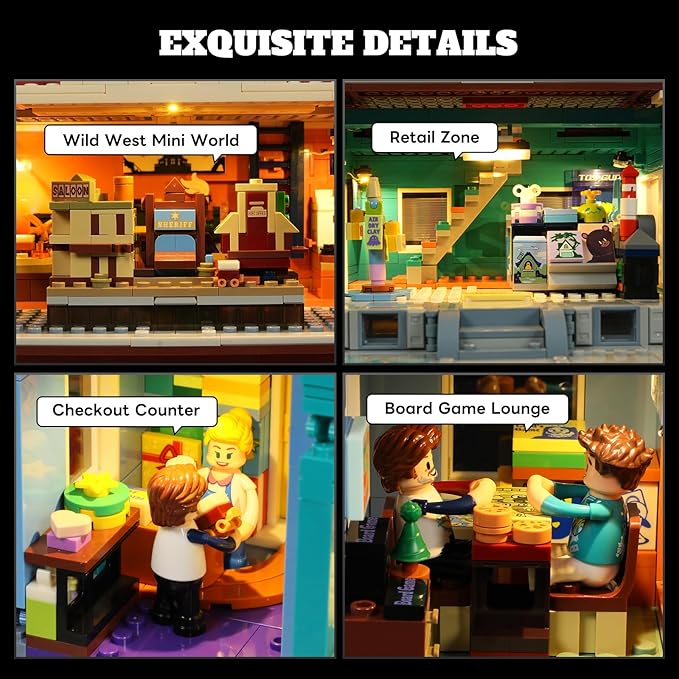 Toy-Store Lighting Building-Bricks Set – City Town Modular Townhouse Toy Shop Dollhouse LED Light Display Model 3086 Pcs Construction Kit for Adults and Teens