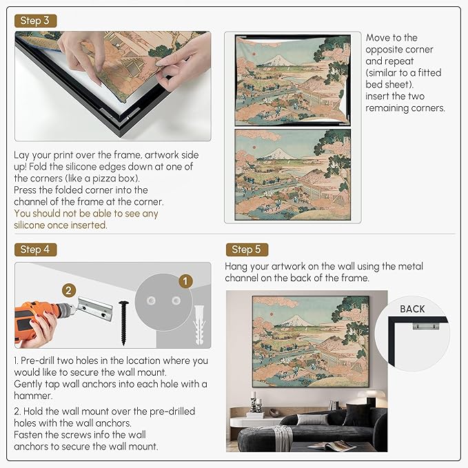 SIGNWIN 46"x60" Extra Large Framed Wall Art Japanese Ukiyo-e Landscape, Timeless Mt. Fuji Scene for Zen-Inspired or Asian-Style Interiors for Home Living Room Bedroom Decor (Frame Assembly Required)