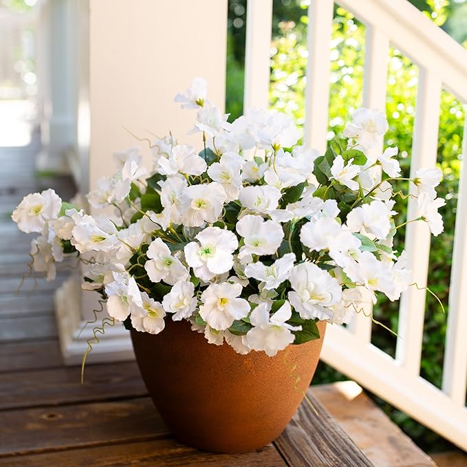 Fall Flowers Fake Flowers for Outdoors Autumn Decoration, 6 Bundles Faux Silk Hibiscus Artificial Plants Realistic UV Resistant Tropical Flowers for Outside Planter Patio, White