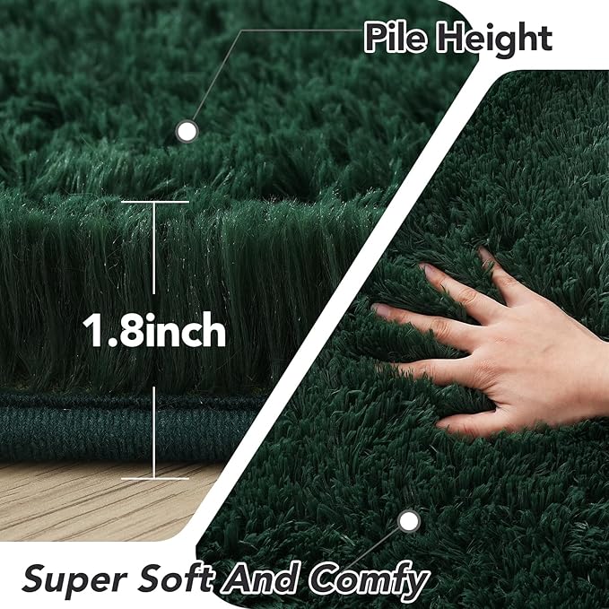 CAIYUECS 3x5 Green Area Rug for Bedroom: Shag Rugs for Living Room-Modern Fuzzy Furry Plush Soft Rugs for Kids Girls Room,Shaggy Rug for Dorm Home Decor(3x5 Feet,Green)