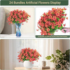 24 Bundles Artificial Flowers for Outdoors & Indoors – UV Resistant Faux Plastic Plants for Garden, Patio, Porch, Window Box, Home Decor – Lush & Vibrant Fake Flowers, Orange