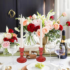 Glass Candlestick Holder,Striped Taper Candle Holders,Set of 6 Candle Stand for Table Centerpieces, Home Decor,Weddings,Festival and Parties (Red Stripe Pattern)