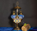 Mozaist Turkish Mosaic Lamp with Bulb – 3 Light Moroccan Table Lamp (Blue & White)