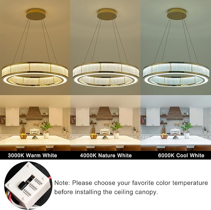 Modern Gold Led Pendant Light,50W Dimmable LED Chandelier Lighting Fixture, 1 Ring Circular Hanging Led Pendant Lighting for Living Room Dining Room Kitchen Island Foyer Office