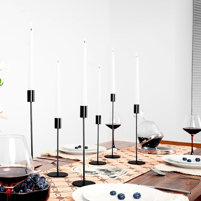 zeochyni Matte Black Candle Holder Set of 6, Elegant Candlestick Holders for Wedding Centerpieces Dining Tables Parties Home Decor Events, Taper Candle Holders Fit 3/4 Inch Candles