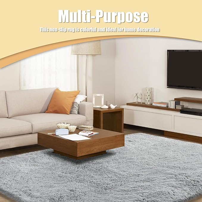 8x10 Fluffy Area Rugs for Living Room,Shag Area Rug for Bedroom,Grey Soft Fuzzy Rug Non-Shedding Indoor Plush Carpet for Kids Bedroom Nursery Home Decor