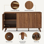 Fluted Sideboard Buffet Cabinet with Storage, Modern Storage Cabinet with 3 Doors, Wood Credenza Buffet Sideboards, Console Table for Kitchen Dining Living Room Entryway (Walnut)