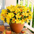INSPRING Artificial Fall Flowers for Outdoors, 3 Bundles Fake Plants Silk Azalea Bouquet UV Resistant Realistic Faux Fall Flowers for Outdoor Planters Front Door Patio Garden Walkways Home, Yellow