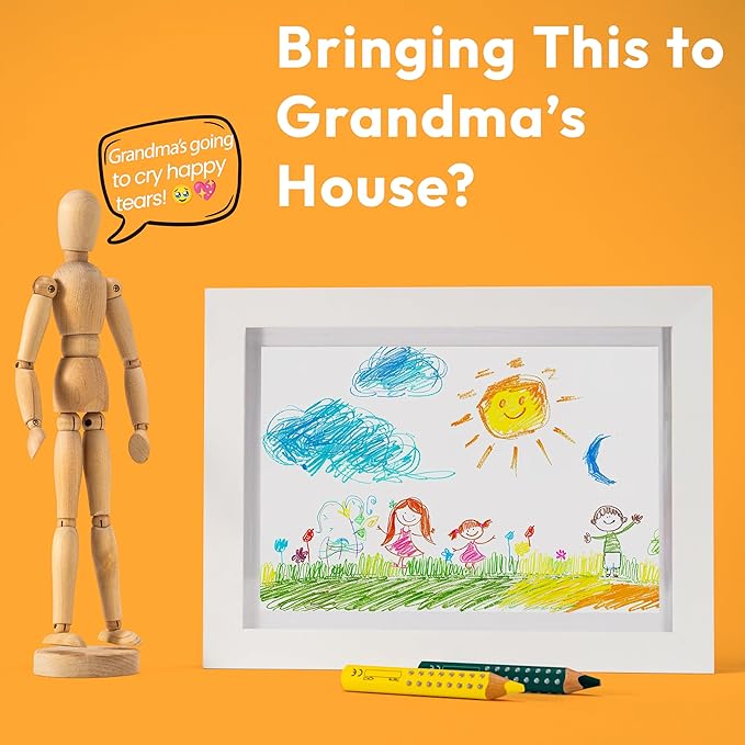 Kids Art Frames 8.5x11, Front Opening Artwork Display Frame for Kids’ Creations – White Changeable Frame Holds 250+ Pieces, Show & Store Kids Art, Crafts, and 3D Projects, Easy Wall Hanging