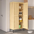 Tall Storage Cabinet, Kitchen Pantry Cabinet with 2 Doors & Adjustable Shelves for Laundry Room, Living Room, Entryway,Bathroom,Natural
