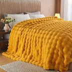 Lotus Karen Faux Fur Throw Blanket Ginger Yellow - Big Bubble Rabbit Fluff Blanket for Couch Bed Sofa,Softest Fluffy Fuzzy Cozy Blanket,Thick Furry Plush Shaggy Warm Blankets for Women,108x90 Inches