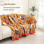 Boho Large Throw Blanket, 100% Organic Muslin Cotton Breathable Soft Bed Throw - Floral Bird Farmhouse Decor Blanket for Sofa Couch Chair Quilt and Gift. 80" x 90"- Colorful